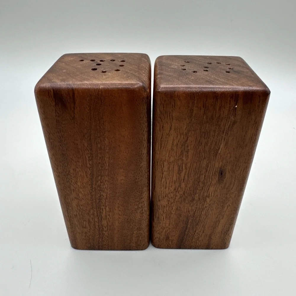 Handcrafted Hawaii Koa Wood Salt & Pepper Shaker‎ Set Artist Signed Modern Mod